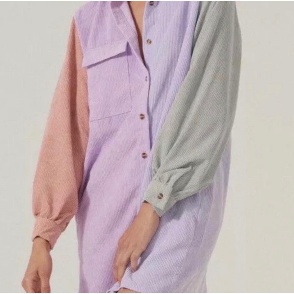 Nasty Gal Colorblock Corduroy Shirt Dress Womens 2 Pastel Oversized Y2K Style
